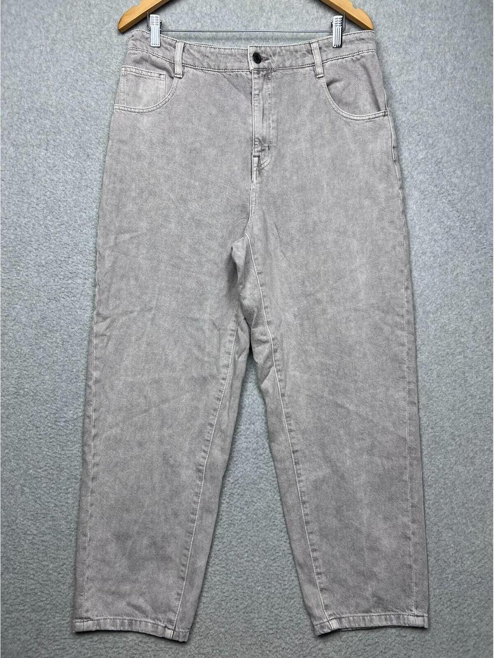 Frank And Oak Linda Balloon Jeans 30 Gray High Rise Tapered Barrel Leg Wide Deni